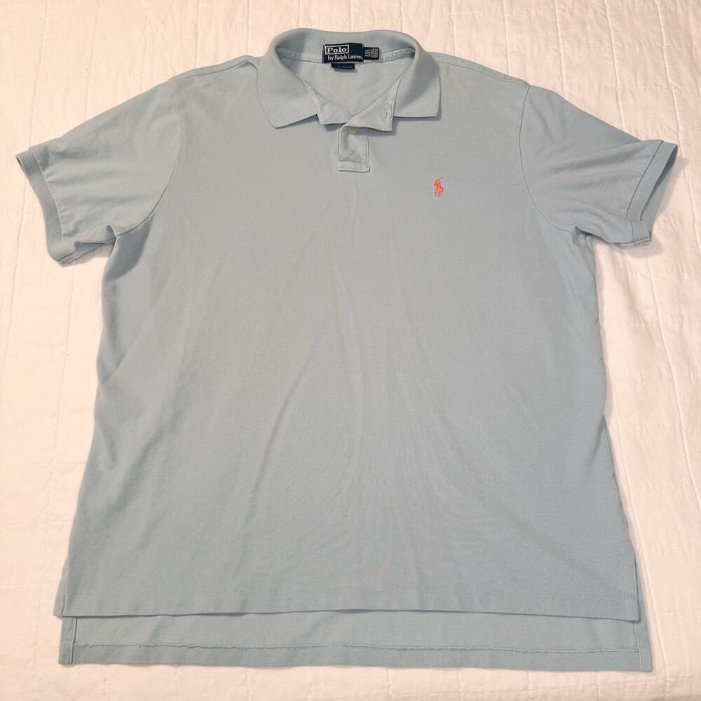 Polo Ralph Lauren Shirt Mens XXL Light Blue With Pink Pony, Short Sleeve